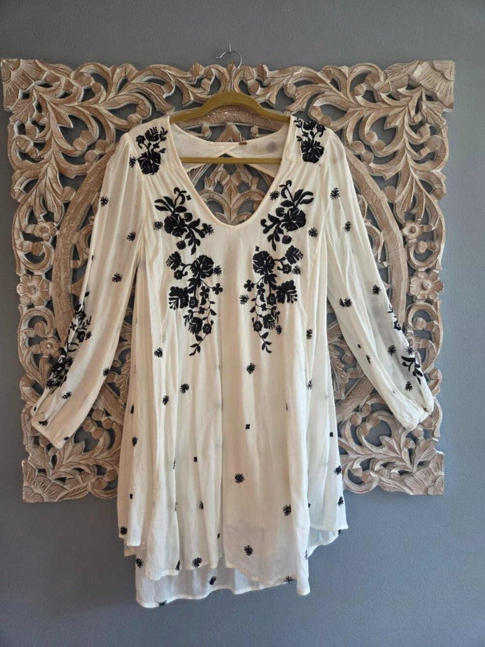 Free People Sweet Tennessee White Black Embroidered Minidress